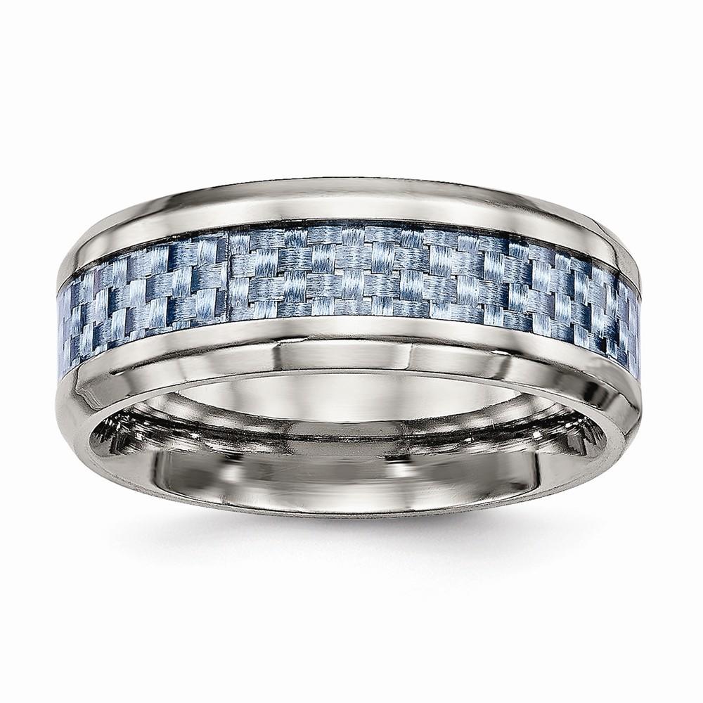 Jewelryweb 8mm Titanium Polished Blue Carbon Fiber Inlay Ring - Size 8.5