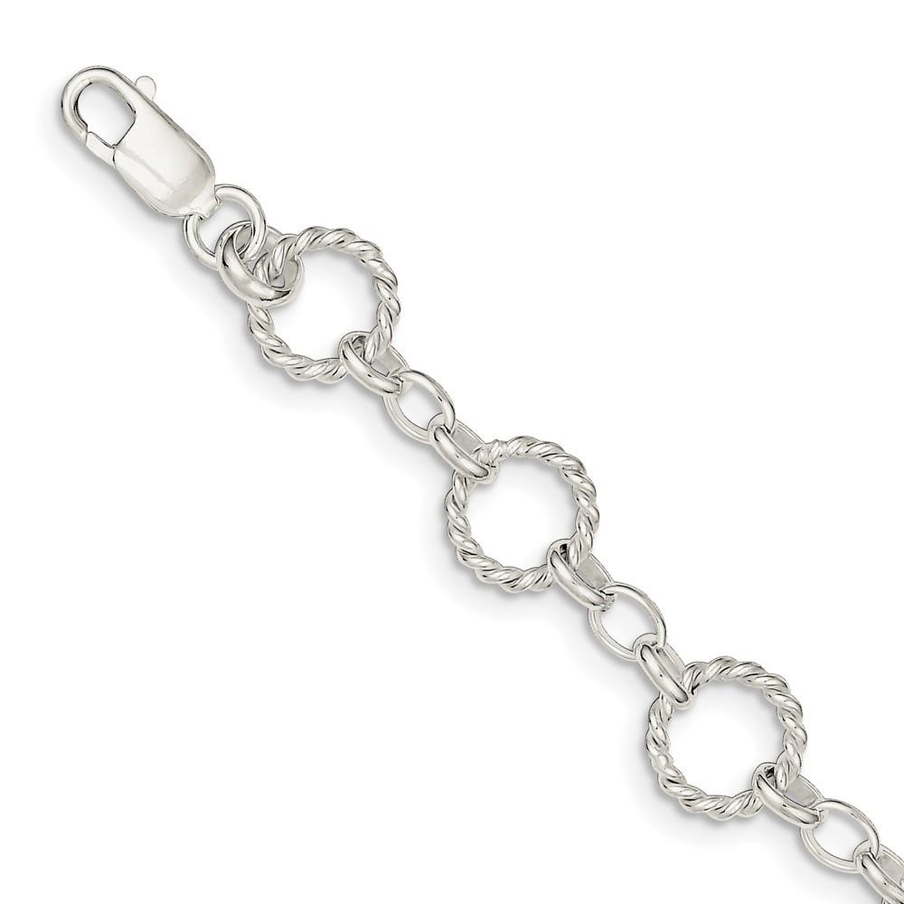 Jewelryweb Sterling Silver Twist Circle Link Bracelet - 7.25 Inch - Lobster Claw