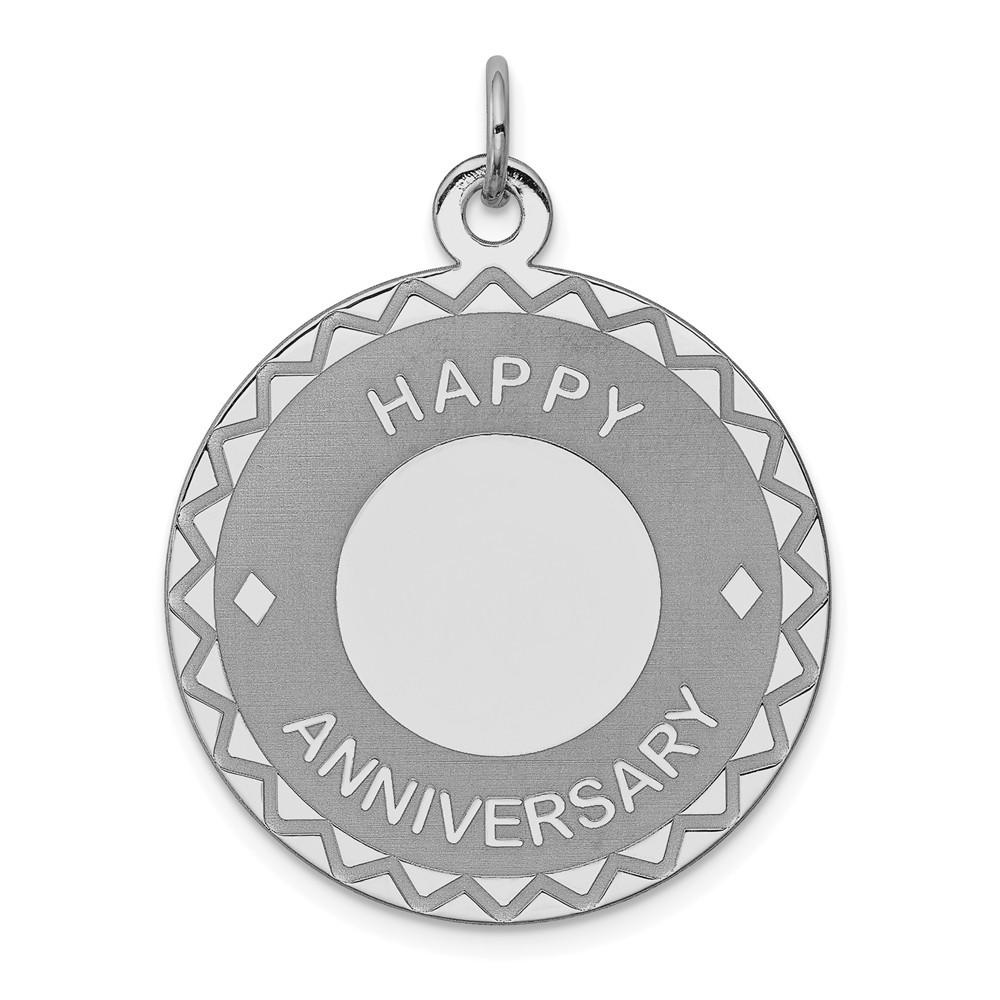 Jewelryweb Sterling Silver Happy Anniversary Disc Charm - Measures 34x26mm Wide