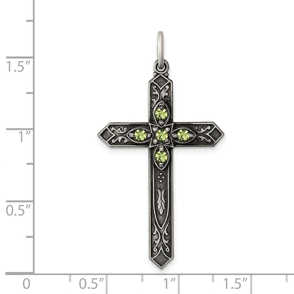 Jewelryweb Sterling Silver Simulated August Birthstone Cross Charm - Measures 37x22mm Wide