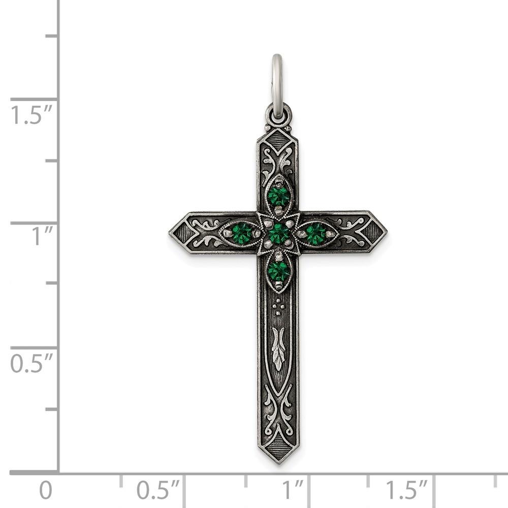 Jewelryweb Sterling Silver Simulated May Birthstone Cross Charm - Measures 37x22mm Wide