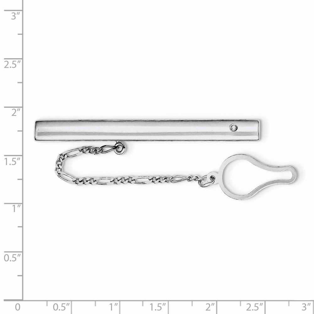 Jewelryweb Sterling Silver Rhodium Plated With Cubic Zirconia Tie Clip - Measures 59x6mm Wide