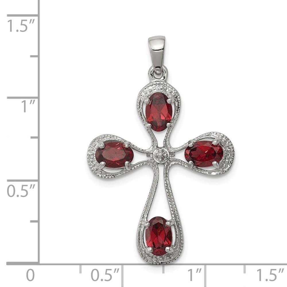 Jewelryweb Sterling Silver Rhodium Garnet and Diamond Cross Pendant - Measures 34x22mm Wide
