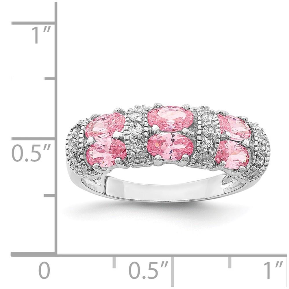 Jewelryweb Sterling Silver Small Double Pink Oval Cubic Zirconia and Alternating Cubic Zirconia Bars Ring - Siz
