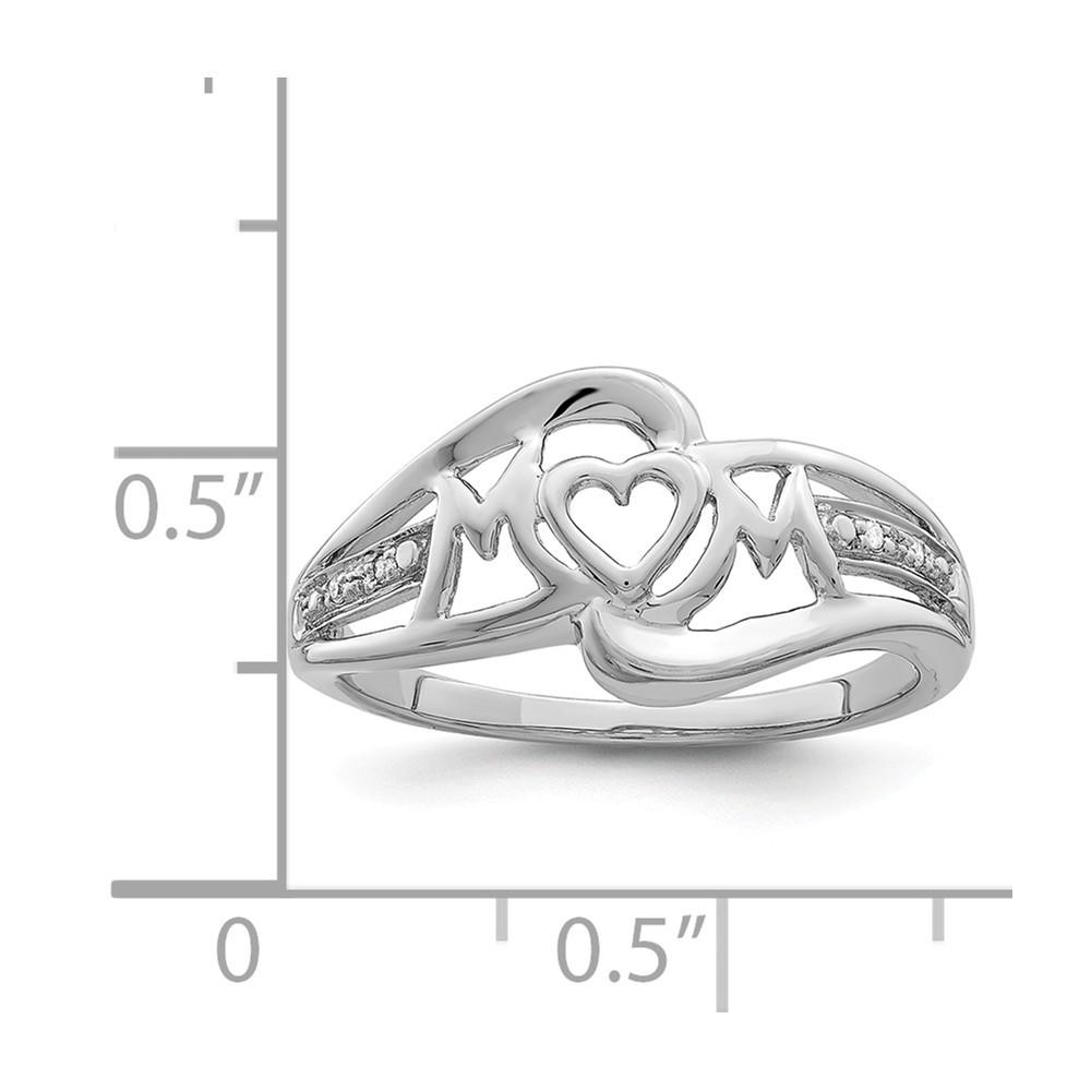 Jewelryweb Sterling Silver Rhodium Plated Diamond Heart Mom Ring - Size 8