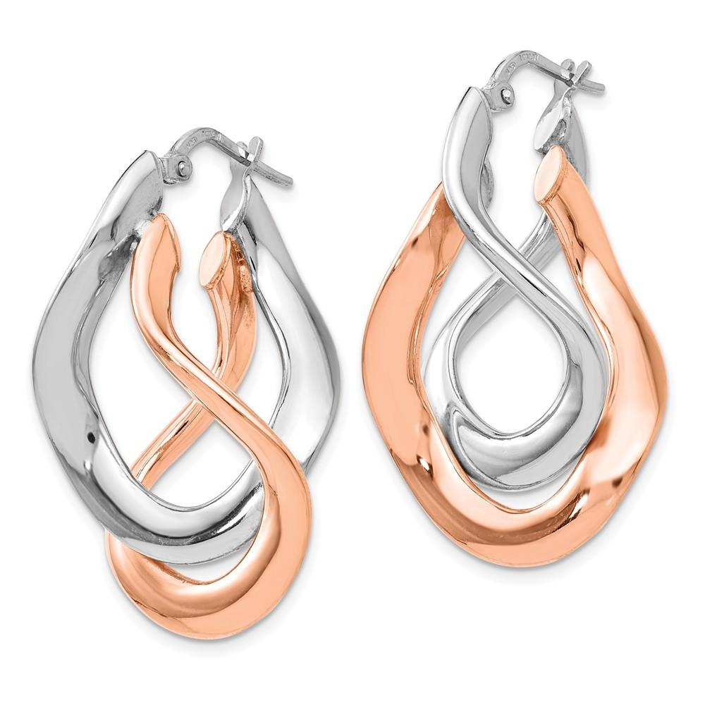Jewelryweb Sterling Silver Rose Gold-Flashed Double Hoop Earrings