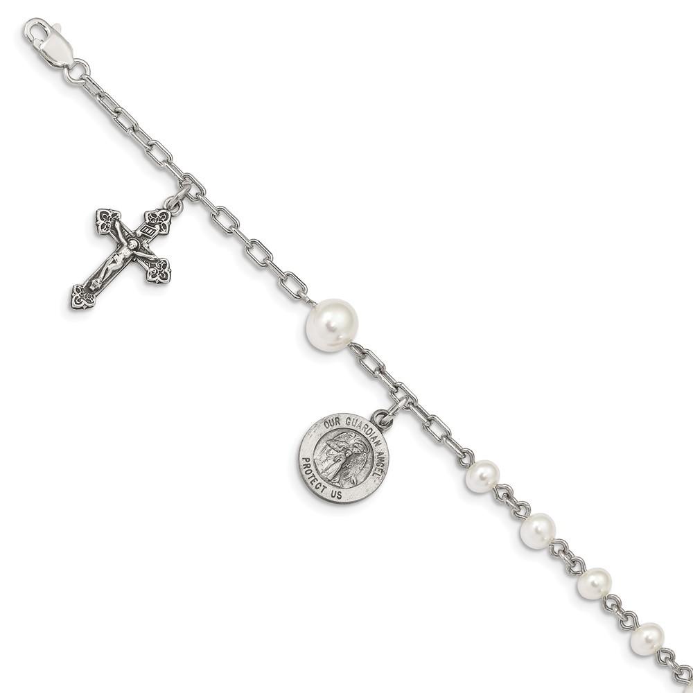 Jewelryweb Sterling Silver Freshwater Cultured Pearl Rosary Bracelet - 7 Inch - Lobster Claw