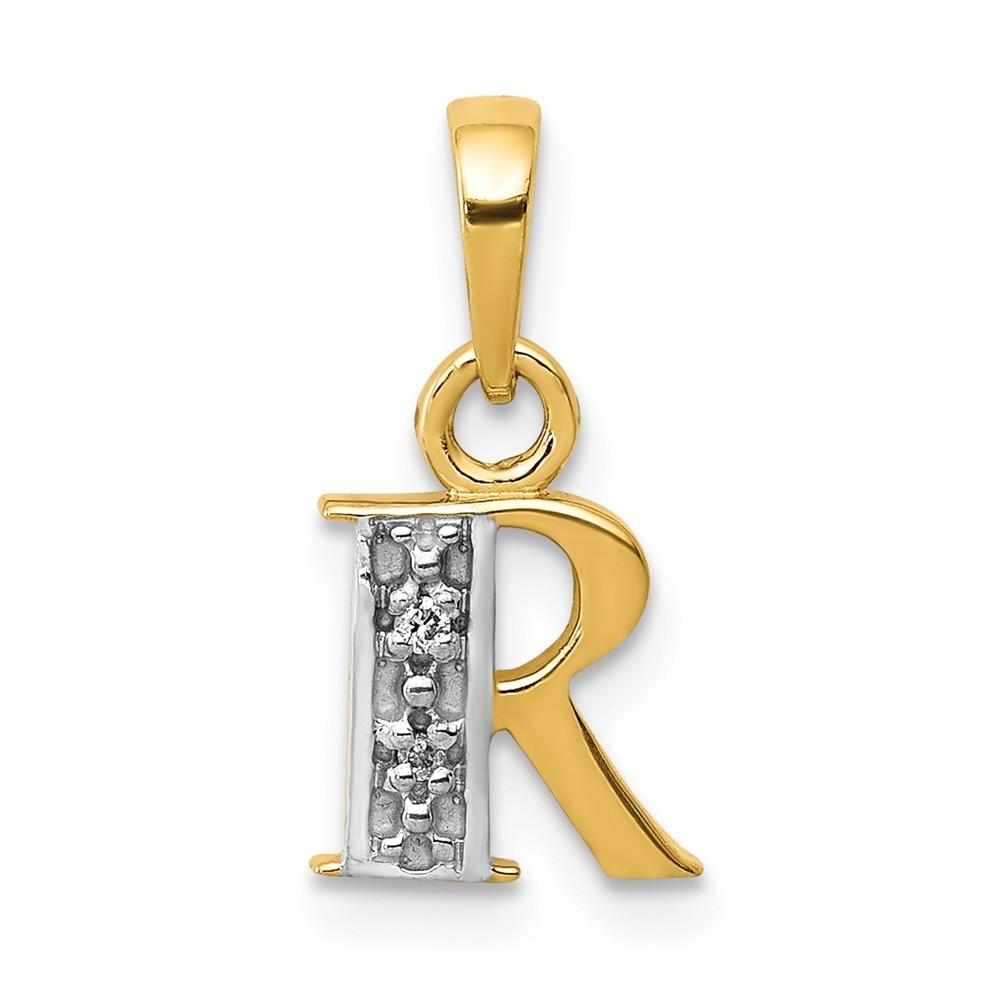 Jewelryweb 14k Two-Tone Gold Polished .01ct Diamond Initial R Charm - Measures 15.7x7.9mm
