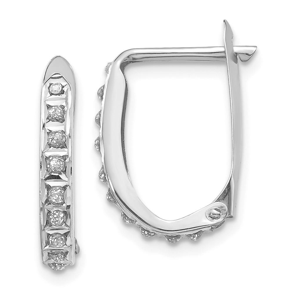Jewelryweb 14k White Gold Diamond Fascination Leverback Hoop Earrings - Measures 16x2mm Wide