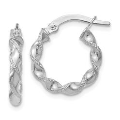 Jewelryweb 10k White Gold Polished Twisted Hinged Hoop Earrings - Measures 17x14.8mm Wide 2.5mm Thick