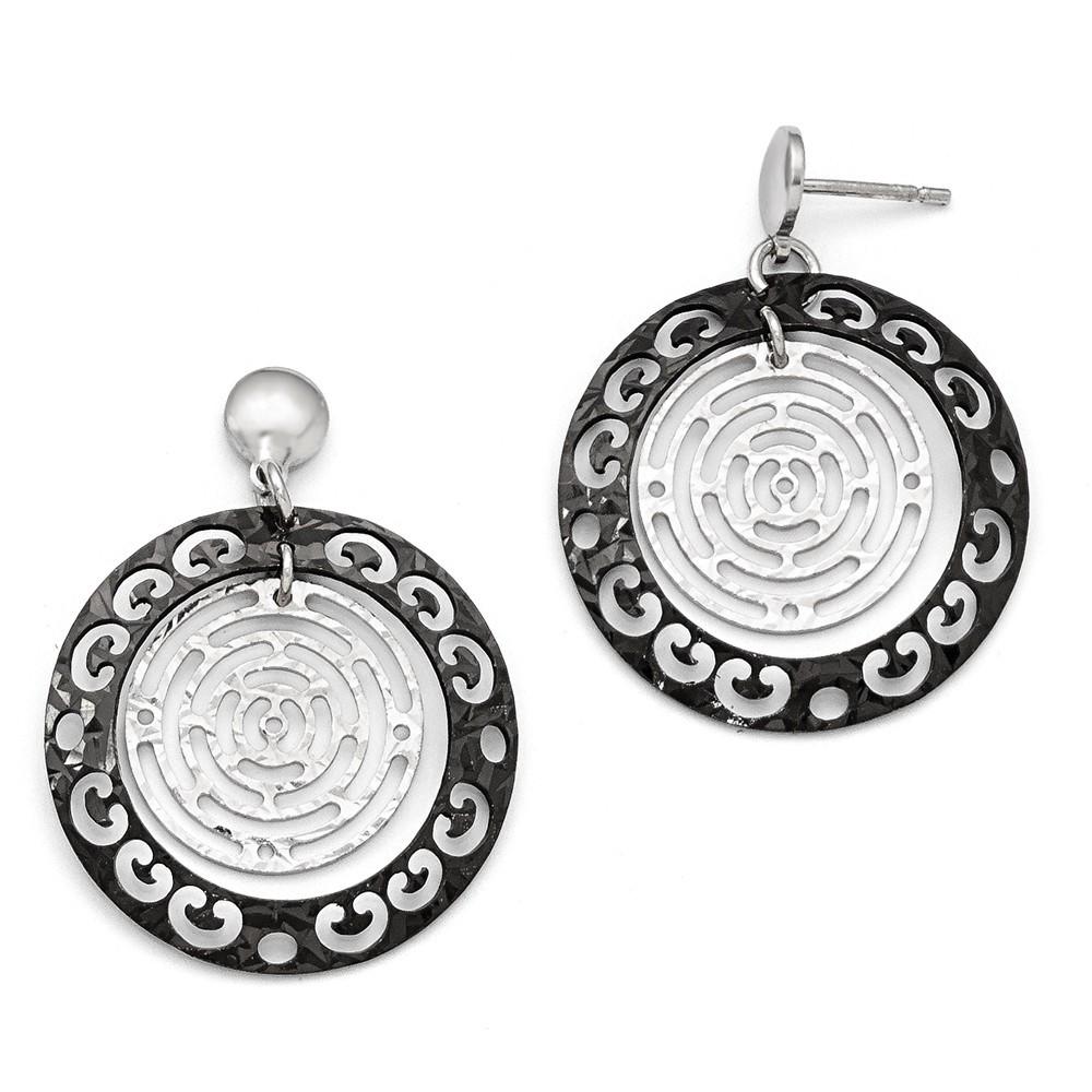 Jewelryweb Sterling Silver Ruthenium-plated Polished and Textured Earrings - Measures 35x27mm Wide