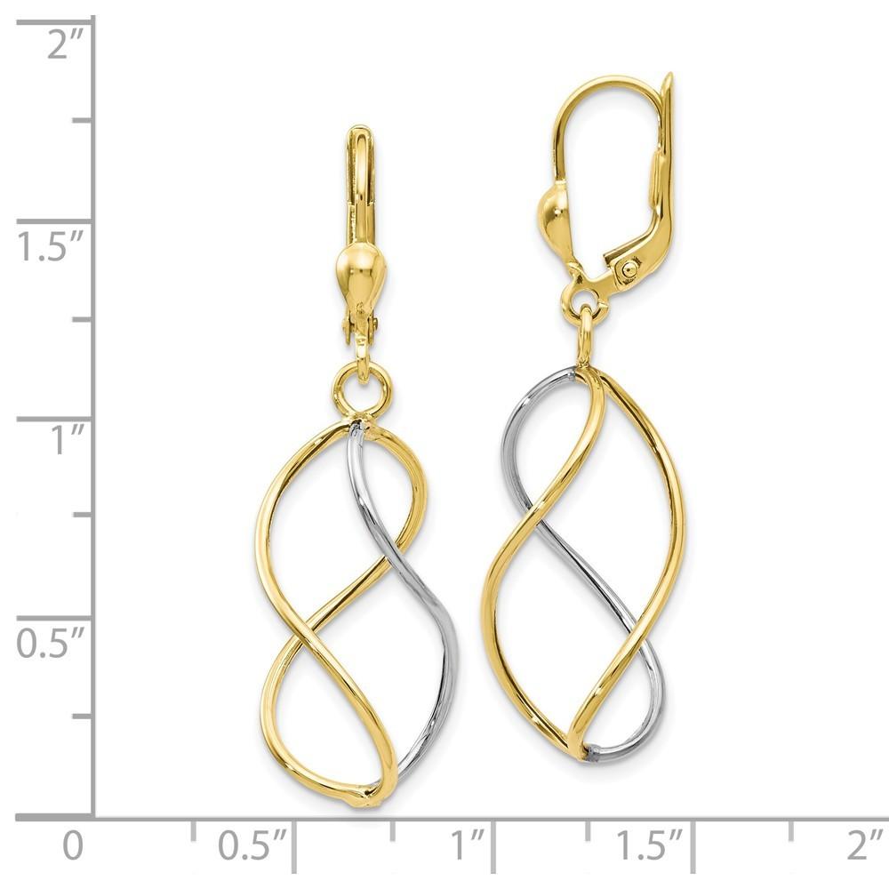 Jewelryweb 10k Two-Tone Gold Polished Leverback Earrings - Measures 43x13mm Wide