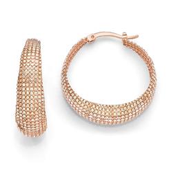 Jewelryweb Sterling Silver Rose-tone Flash 24k-Flashed Sparkle-Cut Hoop Earrings - Measures 31x31mm Wide 9.75mm
