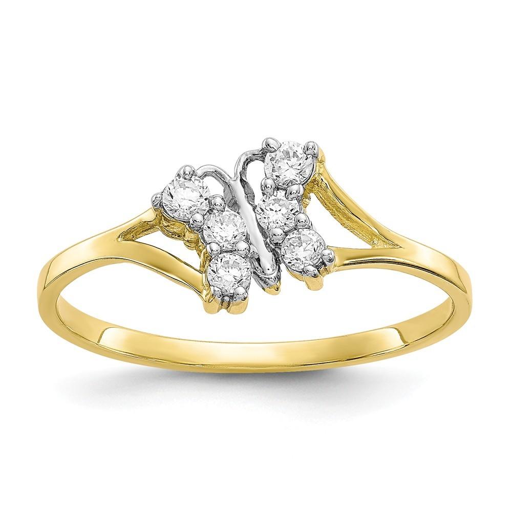 Jewelryweb 10k Yellow Gold and Rhodium Cubic Zirconia Butterfly Ring - Size 6.00