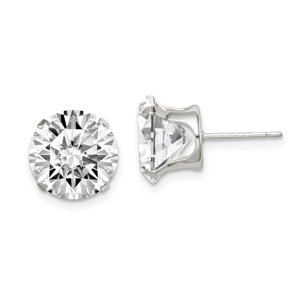 Jewelryweb Sterling Silver Cubic Zirconia Stud Earrings - Measures 10x10mm Wide