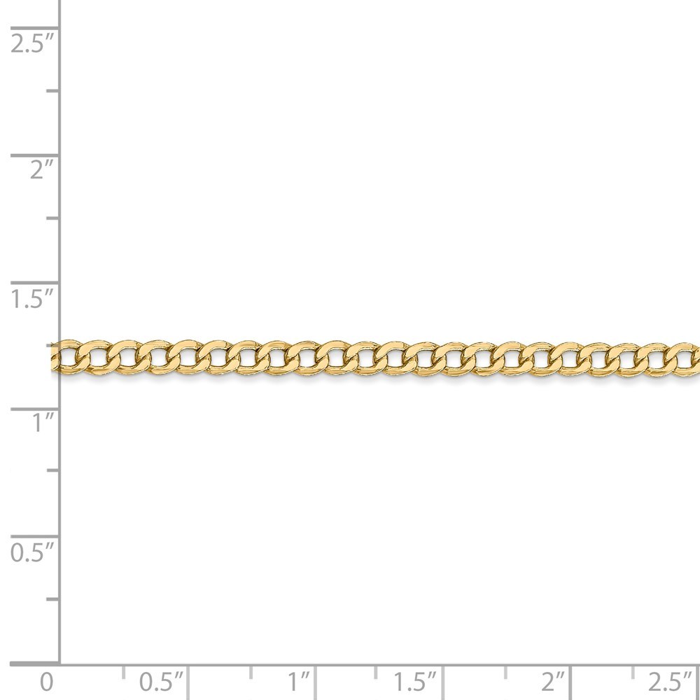 Jewelryweb 14k Yellow Gold 3.35mm Semi-Solid Curb Link Chain Bracelet - 7 Inch