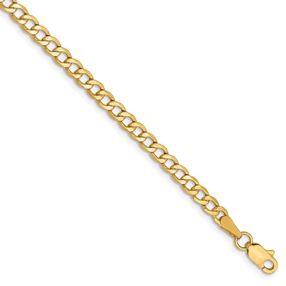 Jewelryweb 14k Yellow Gold 3.35mm Semi-Solid Curb Link Chain Bracelet - 7 Inch