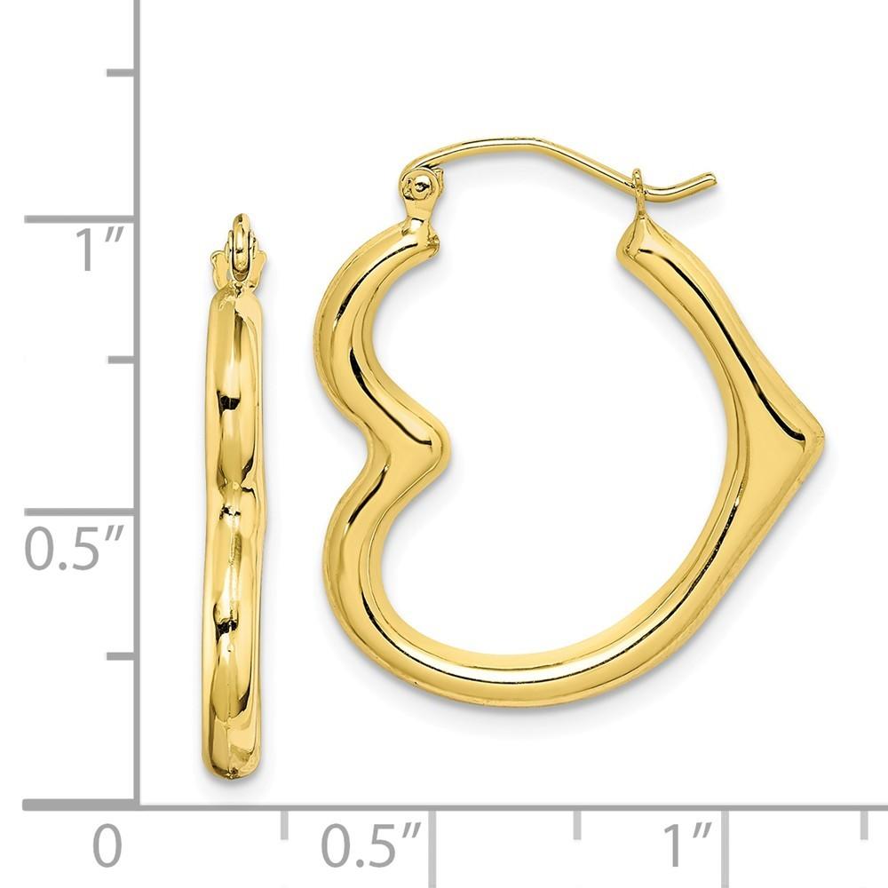 Jewelryweb 10k Yellow Gold Hollow Heart Shape Hoop Earrings - Measures 26x23mm Wide 3mm Thick