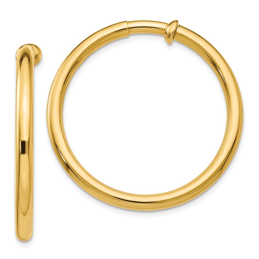 Jewelryweb 14k Yellow Gold Non-Pierced Hoop Earrings - Measures 35x35mm