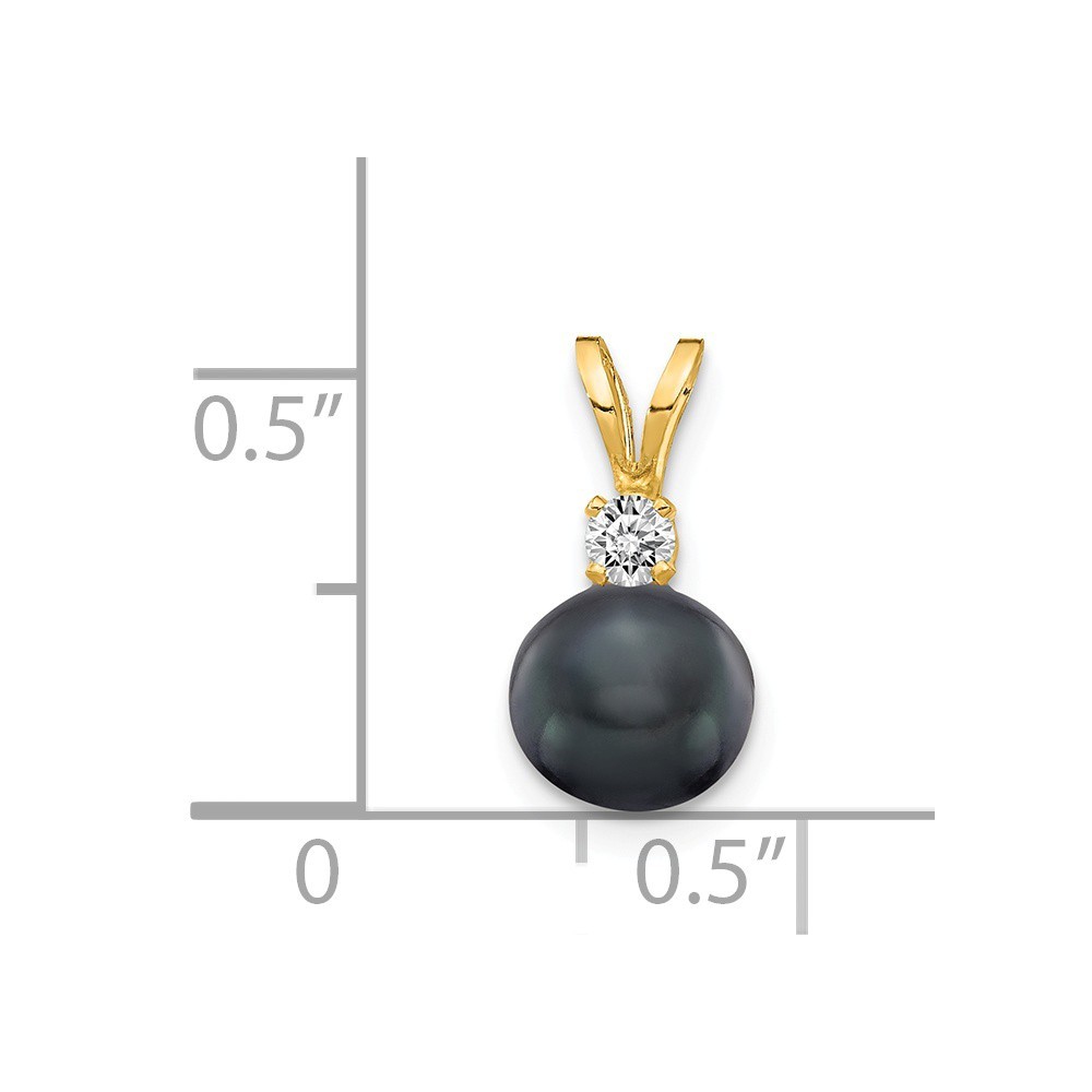 Jewelryweb 14k Yellow Gold 6mm Black Freshwater Cultured Pearl Diamond Pendant - Measures 13x6mm
