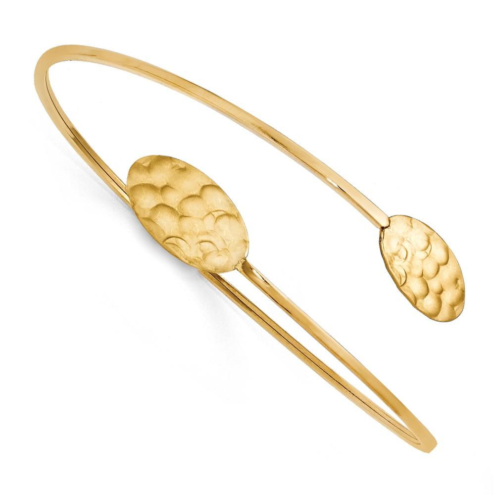 Jewelryweb 1.6mm 14k Yellow Gold Polished Brushed and Textured Flexible Bangle Bracelet