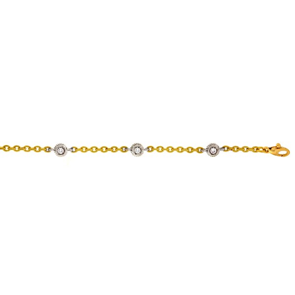 Jewelryweb 18k Yellow Gold Diamonds Station Textured Link Lobster Claw Clasp Necklace 1.25 Dwt - 18 Inch