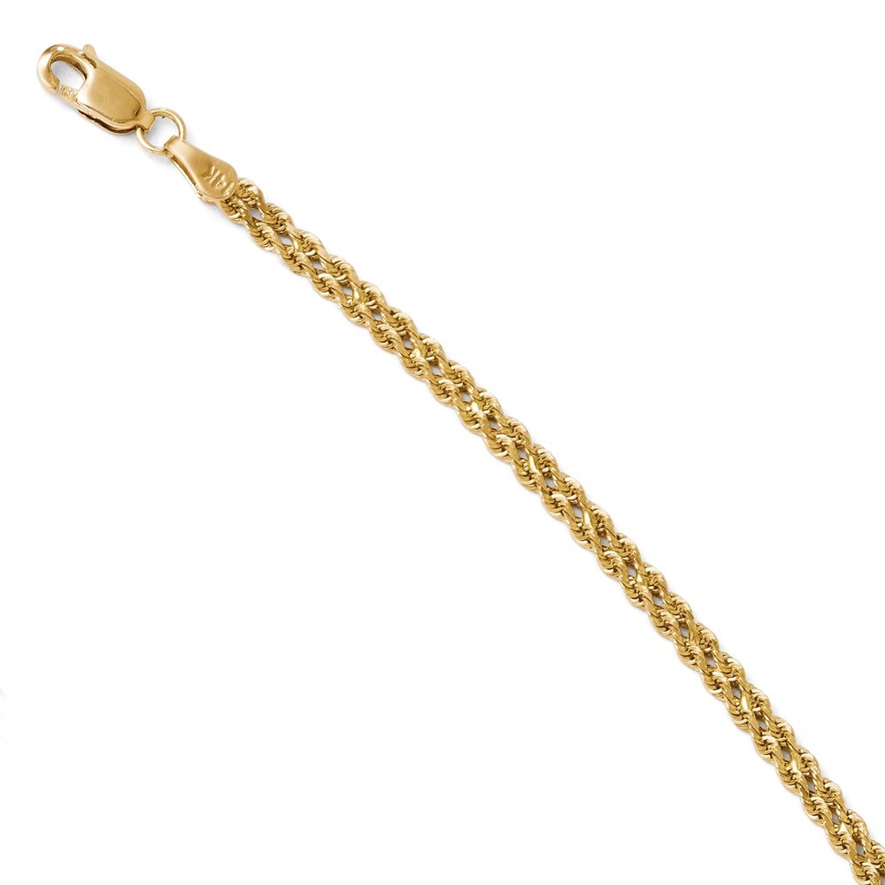 Jewelryweb 14k Yellow Gold 1.5mm Sparkle-Cut Double Rope Chain Bracelet - 8 Inch