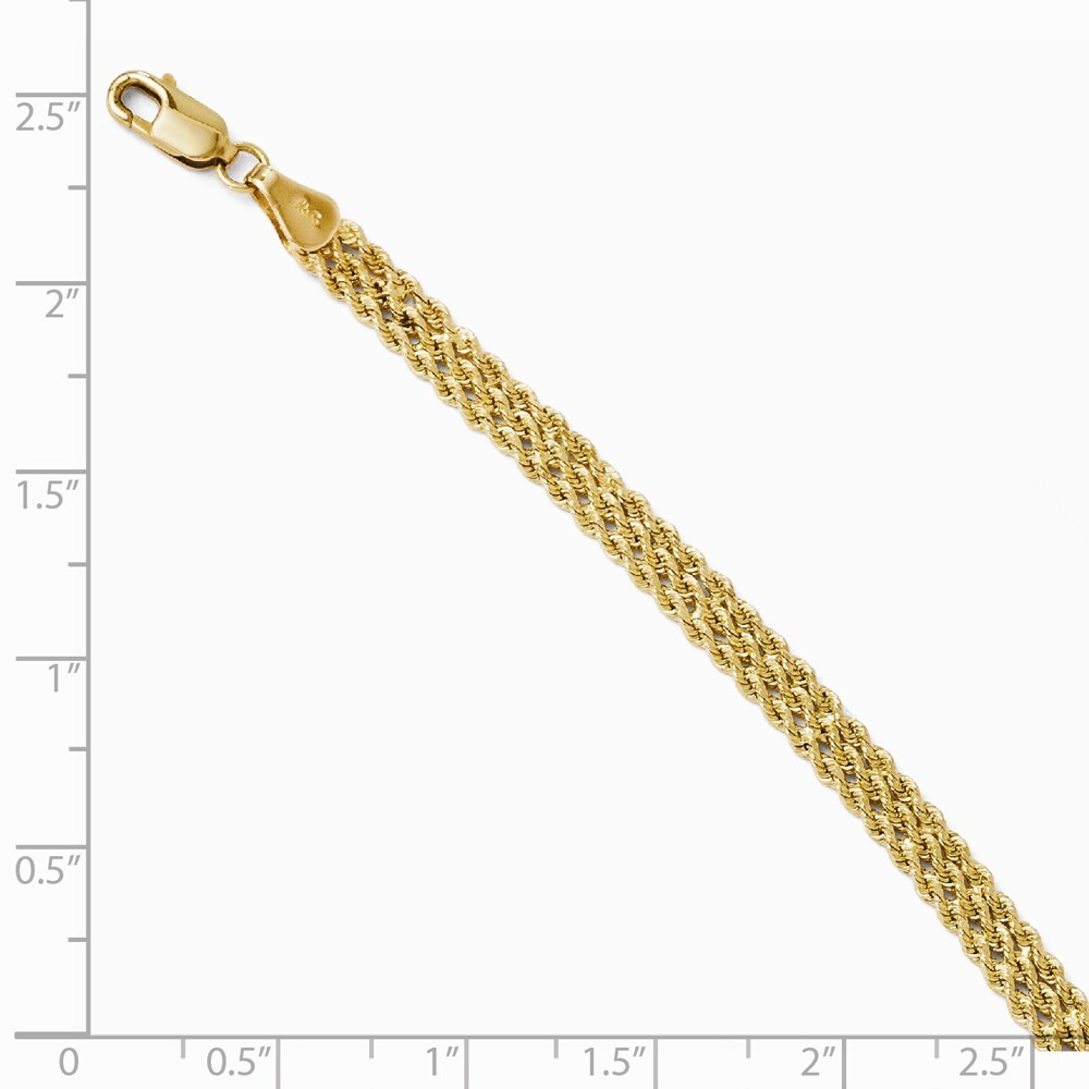 Jewelryweb 14k Yellow Gold 1.5mm Sparkle-Cut Triple Rope Chain Bracelet - 7 Inch