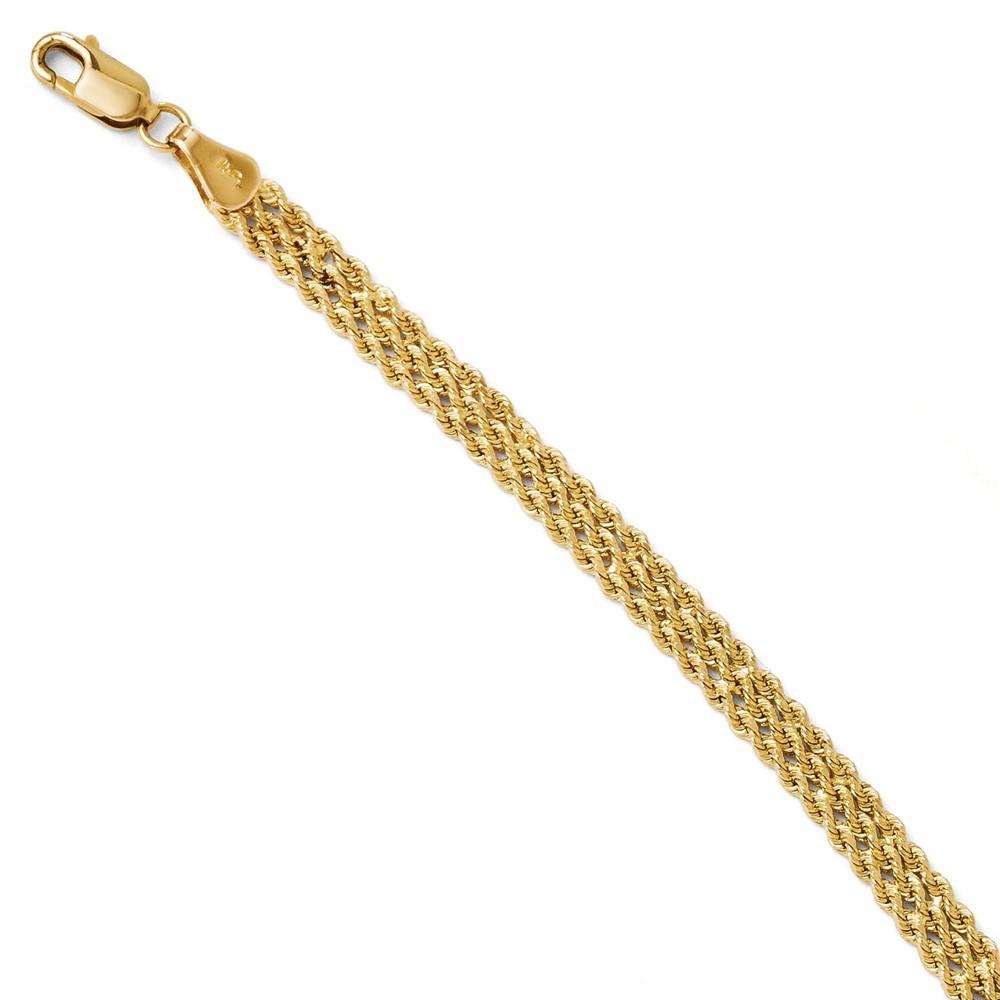 Jewelryweb 14k Yellow Gold 1.5mm Sparkle-Cut Triple Rope Chain Bracelet - 7 Inch