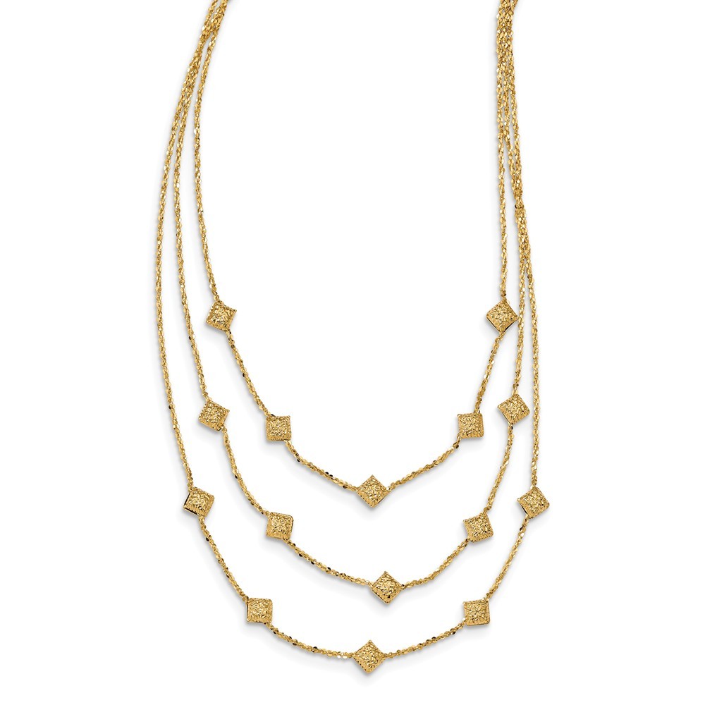 Jewelryweb 14k Polished and Textured 3 Strand Necklace - 17.5 Inch