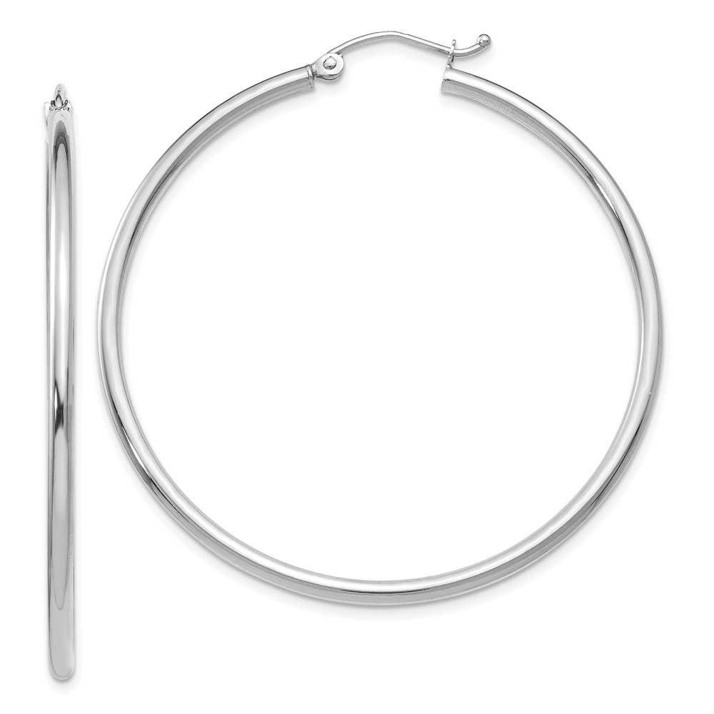 Jewelryweb 14k White Gold Polished 2mm Hinged Hoop Earrings - Measures 45x46mm Wide 2mm Thick