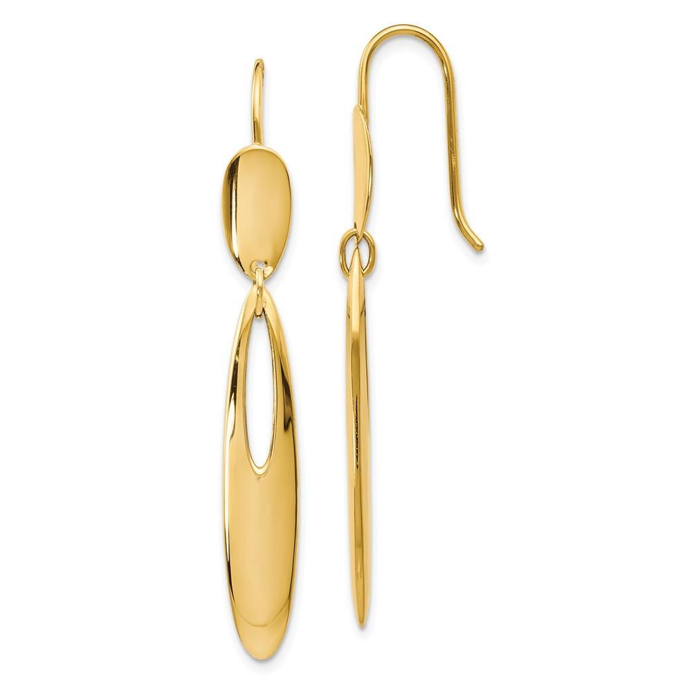 Jewelryweb 14k Yellow Gold Polished Shepherd Hook Dangle Earrings - Measures 49x6mm Wide