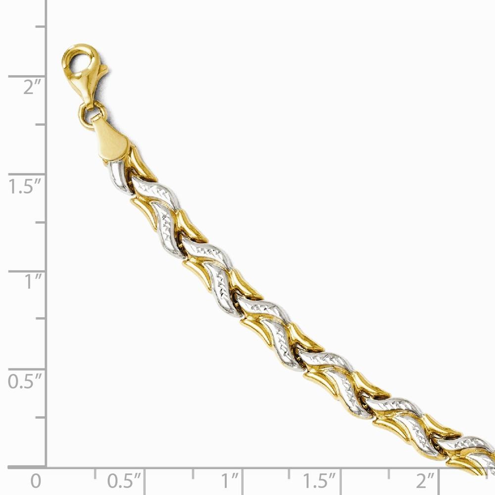 Jewelryweb 14k Yellow Gold With Rhodium Sparkle-Cut Bracelet - 7 Inch