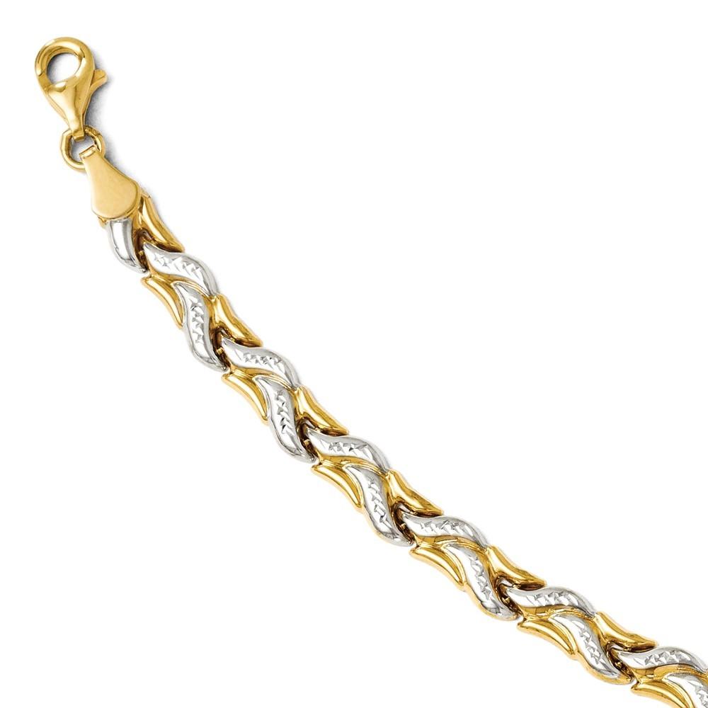 Jewelryweb 14k Yellow Gold With Rhodium Sparkle-Cut Bracelet - 7 Inch