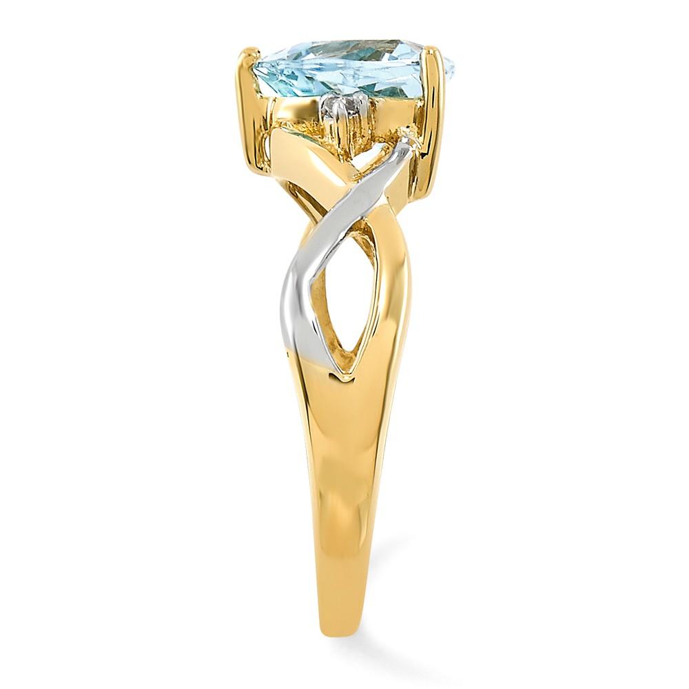 Jewelryweb 14k Yellow Gold Rhodium Blue Topaz and White Topaz Trillion Ring