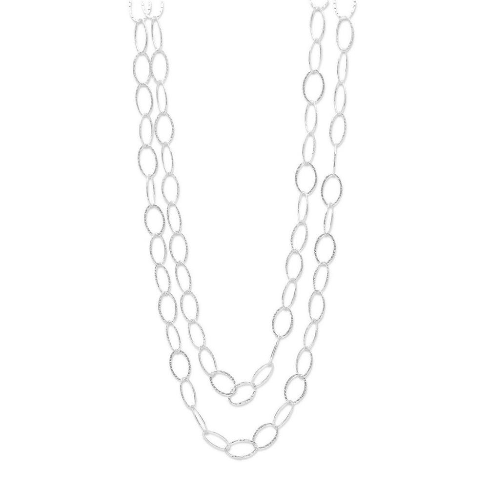 Jewelryweb 60 Inch Hammered Oval Necklace Sterling Silver Hammered Oval Link Necklace Links Are 21mmx13.5mm