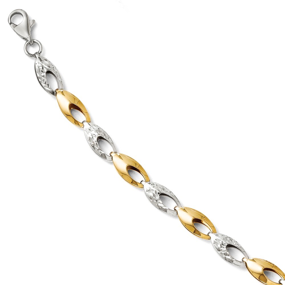 Jewelryweb 14k Two-Tone Gold Sparkle-Cut Bracelet - 7 Inch
