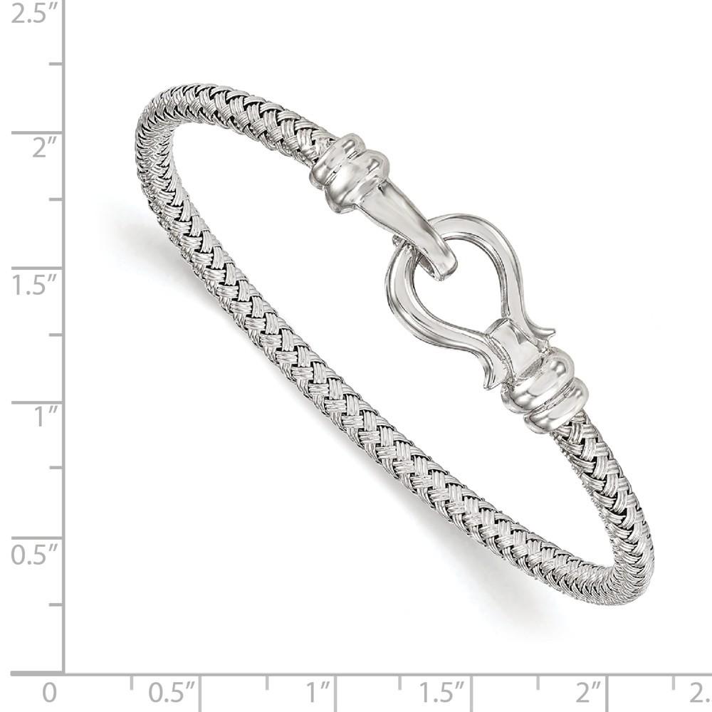 Jewelryweb 4mm Sterling Silver Hook Rhodium Plated Bangle Bracelet