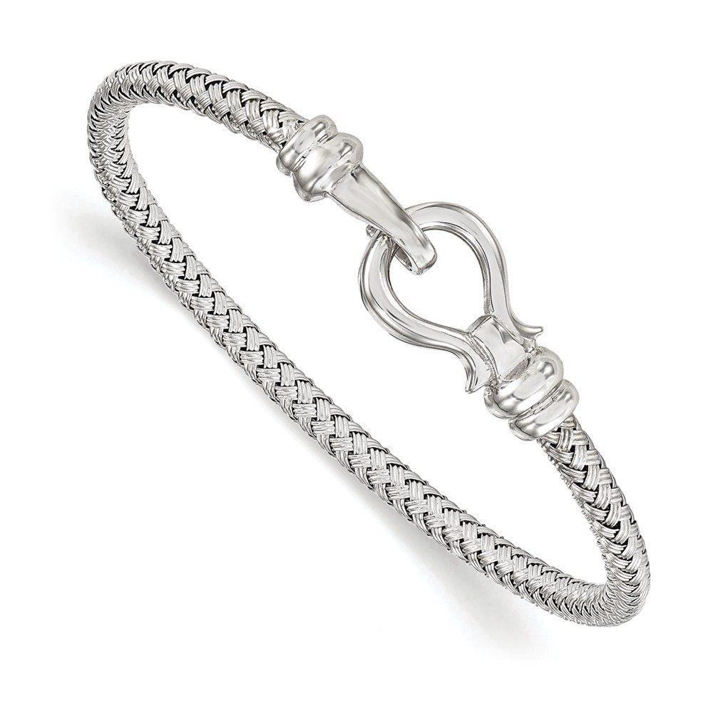 Jewelryweb 4mm Sterling Silver Hook Rhodium Plated Bangle Bracelet
