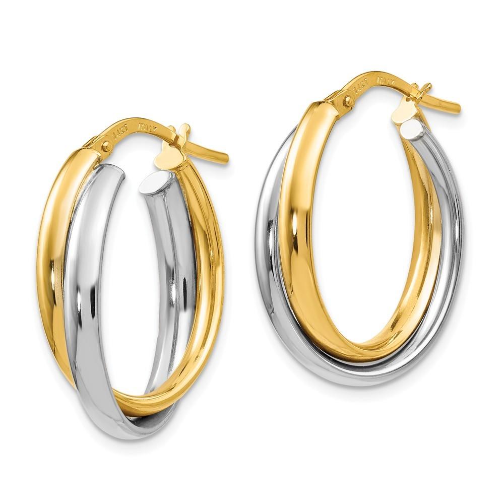 Jewelryweb 14k Two-Tone Gold Polished Twisted Hinged Hoop Earrings - Measures 23x16mm Wide 4mm Thick