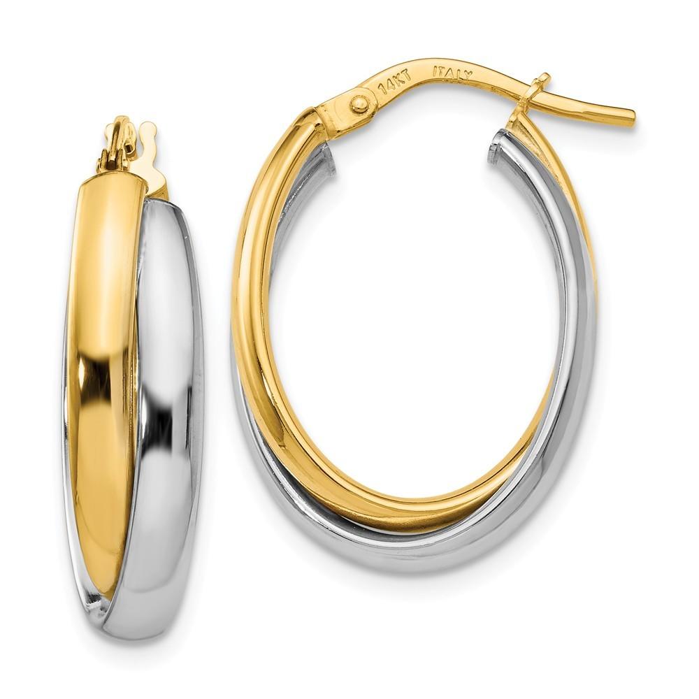 Jewelryweb 14k Two-Tone Gold Polished Twisted Hinged Hoop Earrings - Measures 23x16mm Wide 4mm Thick