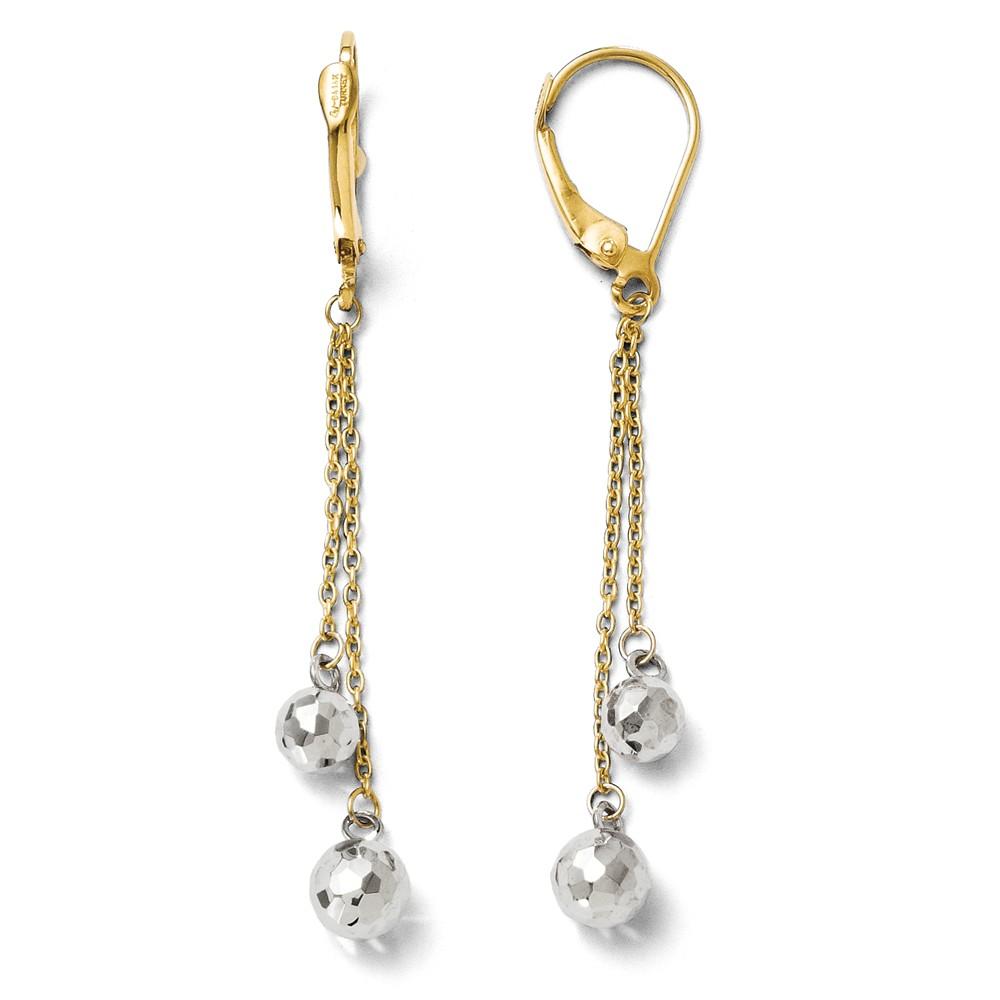Jewelryweb 14k Two-Tone Gold Polished Dangle Leverback Earrings