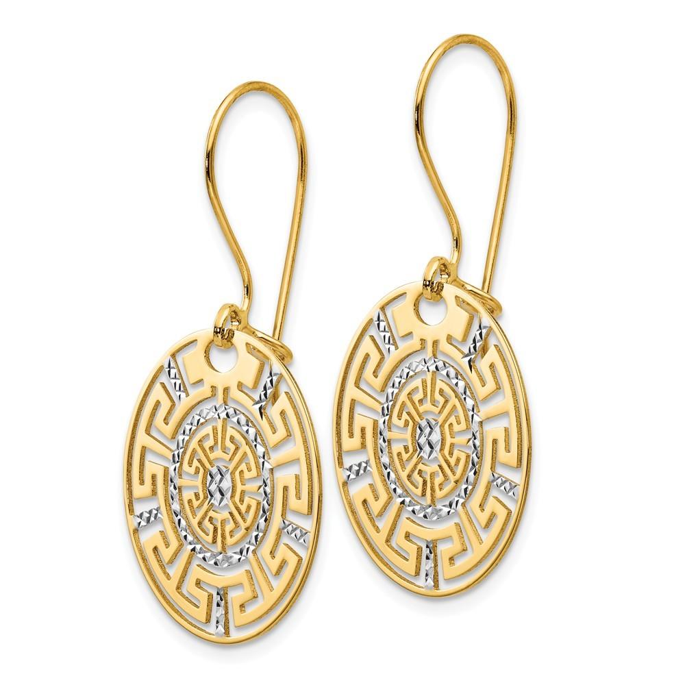 Jewelryweb 14k Two-Tone Gold Greek Key Dangle Earrings - Measures 34x19.5mm Wide