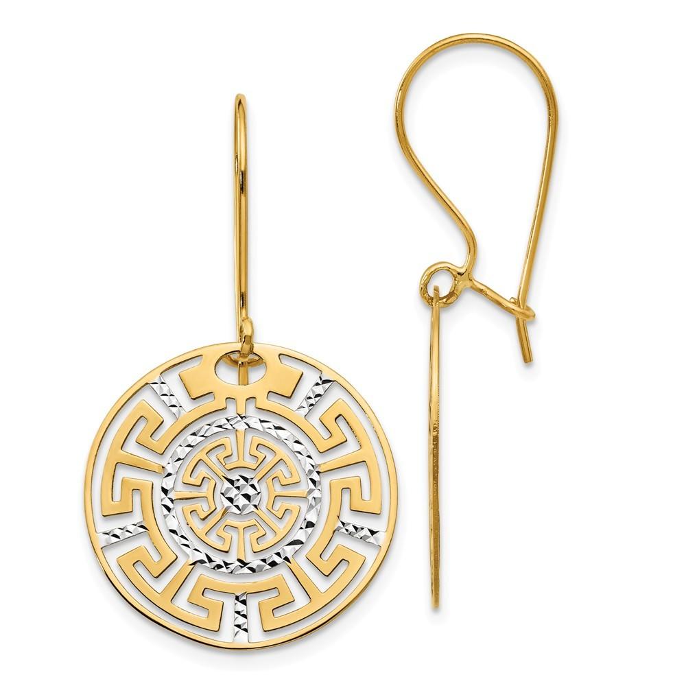 Jewelryweb 14k Two-Tone Gold Greek Key Dangle Earrings - Measures 34x19.5mm Wide