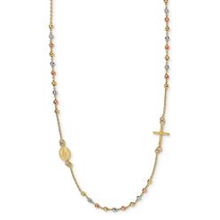 Jewelryweb 14k Tri-color Sideways Cross Beaded Rosary Style Necklace - 18 Inch