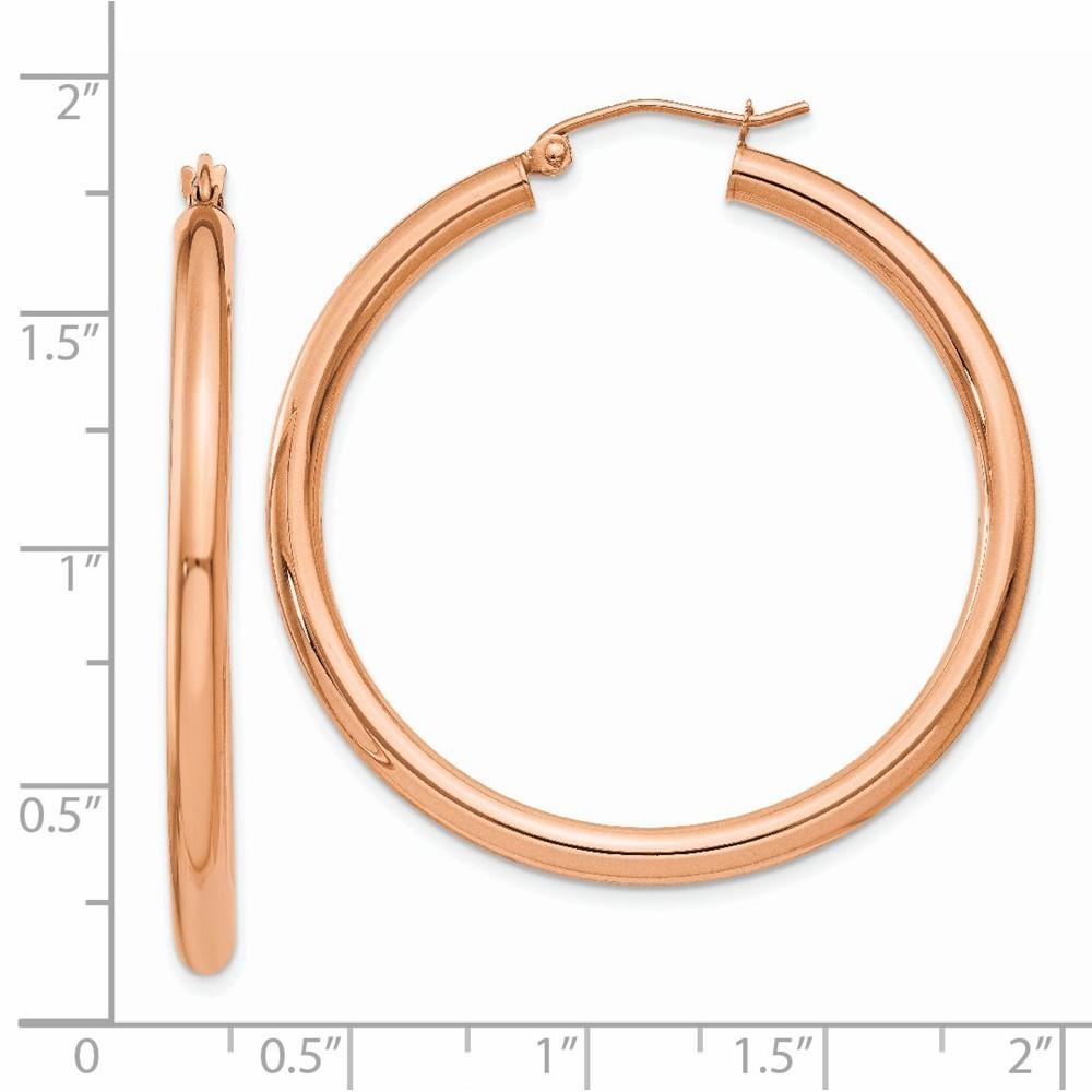 Jewelryweb 14k Rose Gold 3mm Hoop Earrings - Measures 39x39mm
