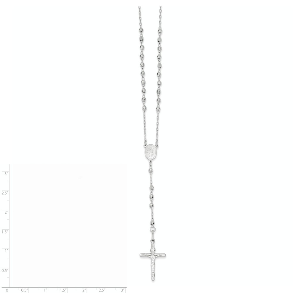 Jewelryweb 14k White Gold Sparkle-Cut 3mm Beaded Rosary Necklace - 24 Inch