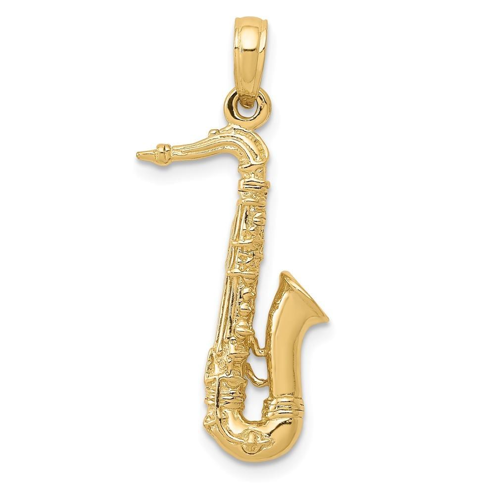 Jewelryweb 14k Yellow Gold Solid Polished 3-Dimensional Saxophone Charm - Measures 29.9x13.6mm