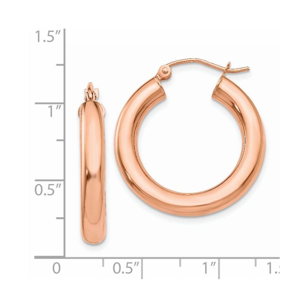 Jewelryweb 14k Rose Gold Polished Tube Hoop Earrings - Measures 25mm long 4mm Thick