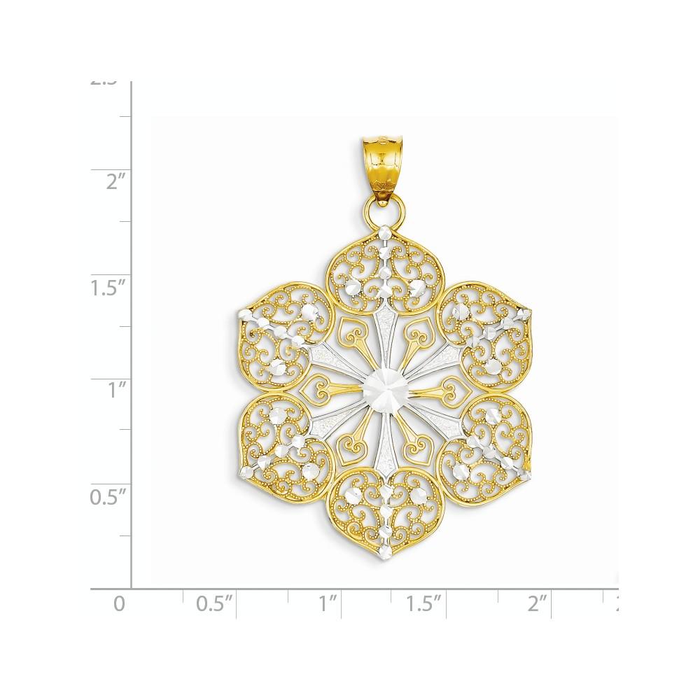 Jewelryweb 14k Yellow Gold Rhodium Sparkle-Cut Filigree Pendant - Measures 49.9x35.3mm